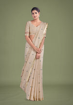 Thumbnail for Monjolika Fashion Imaginative Beige & Maroon Woven Butti Pattern Cotton Silk Saree