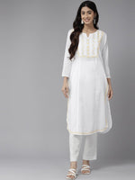 Thumbnail for ADA Ethnic Motifs Embroidered Chikankari White Romance Kurta - Distacart