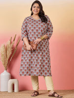 Thumbnail for Sztori Plus Size Ethnic Motifs Printed V-Neck Crepe Straight Kurta - Distacart