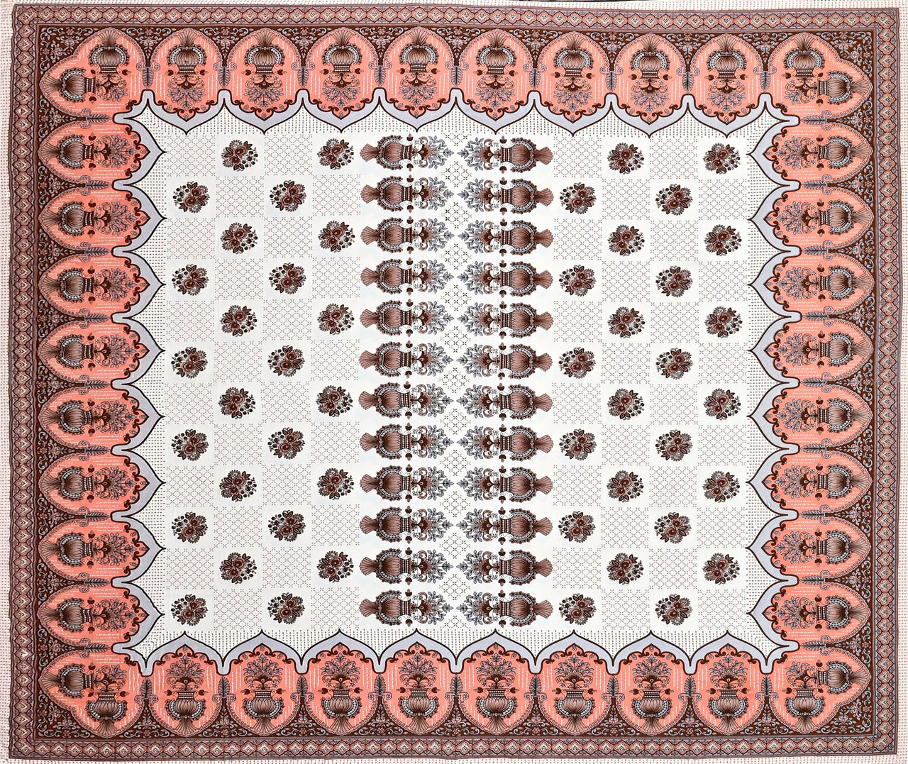 Brown White Floral Design Cotton 300TC Super King Bedsheet With 2 Zipper Pillow Covers - King Size by House of Ree