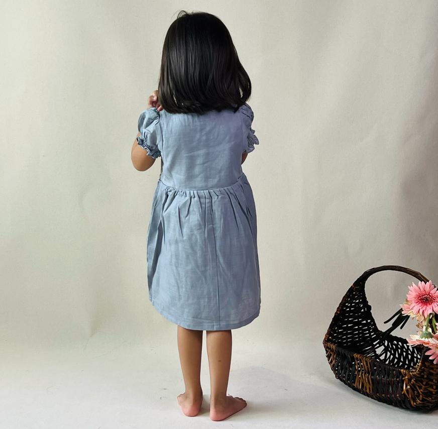 ArthLife Grey Flower Embroidered Dress - Distacart