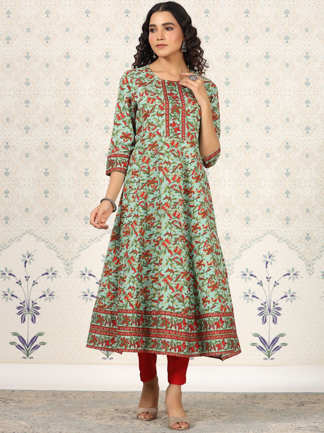 Ode by House of Pataudi Floral Printed Anarkali Kurta - Distacart