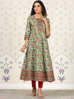 Thumbnail for Ode by House of Pataudi Floral Printed Anarkali Kurta - Distacart