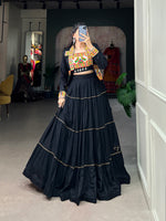 Thumbnail for Lorenvalley Fashion Black Pure Rayon Plain With Gota Patti Touch Up Lehenga Choli with Koti