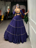 Thumbnail for Lorenvalley Fashion Navyblue Pure Rayon Plain With Gota Patti Touch Up Lehenga Choli with Koti