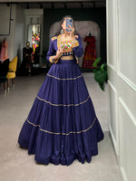 Thumbnail for Lorenvalley Fashion Navyblue Pure Rayon Plain With Gota Patti Touch Up Lehenga Choli with Koti