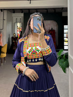 Thumbnail for Lorenvalley Fashion Navyblue Pure Rayon Plain With Gota Patti Touch Up Lehenga Choli with Koti