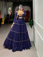Thumbnail for Lorenvalley Fashion Navyblue Pure Rayon Plain With Gota Patti Touch Up Lehenga Choli with Koti