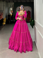 Thumbnail for Lorenvalley Fashion Pink Pure Rayon Plain With Gota Patti Touch Up Lehenga Choli with Koti