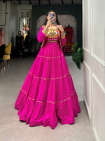 Thumbnail for Lorenvalley Fashion Pink Pure Rayon Plain With Gota Patti Touch Up Lehenga Choli with Koti