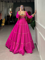 Thumbnail for Lorenvalley Fashion Pink Pure Rayon Plain With Gota Patti Touch Up Lehenga Choli with Koti