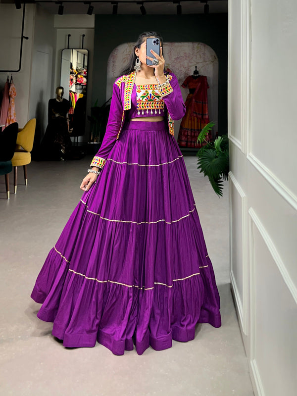 Lorenvalley Fashion Purple Pure Rayon Plain With Gota Patti Touch Up Lehenga Choli with Koti