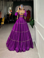Thumbnail for Lorenvalley Fashion Purple Pure Rayon Plain With Gota Patti Touch Up Lehenga Choli with Koti