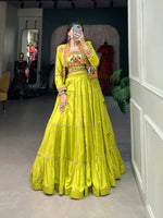 Thumbnail for Lorenvalley Fashion Parotgreen Pure Rayon Plain With Gota Patti Touch Up Lehenga Choli with Koti