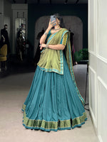 Thumbnail for Lorenvalley Teal Pure Rayon Zari Weaving Work With Lace Border Lehenga Choli with Dupatta