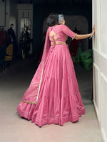 Thumbnail for Lorenvalley Pink Pure Chanderi Plain Lehenga Choli Cowrie (Kodi) Lace Touch Up with Dupatta - Distacart