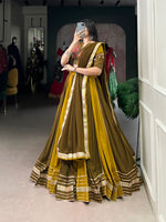 Thumbnail for Lorenvalley Mustard Pure Rayon Sequins Lace With Gota Patti Lace Touch Up Lehenga Choli with Dupatta - Distacart