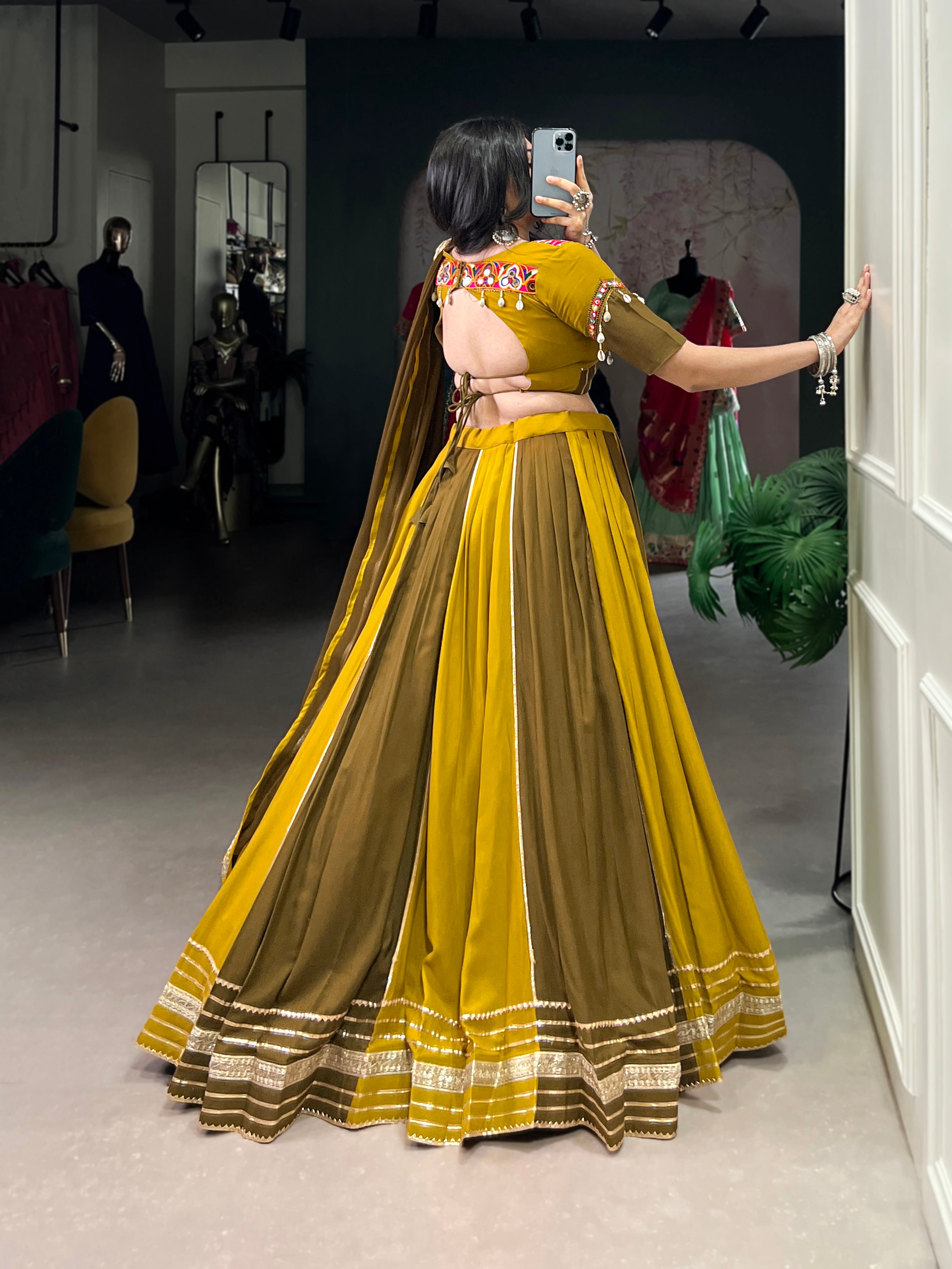 Lorenvalley Mustard Pure Rayon Sequins Lace With Gota Patti Lace Touch Up Lehenga Choli with Dupatta - Distacart