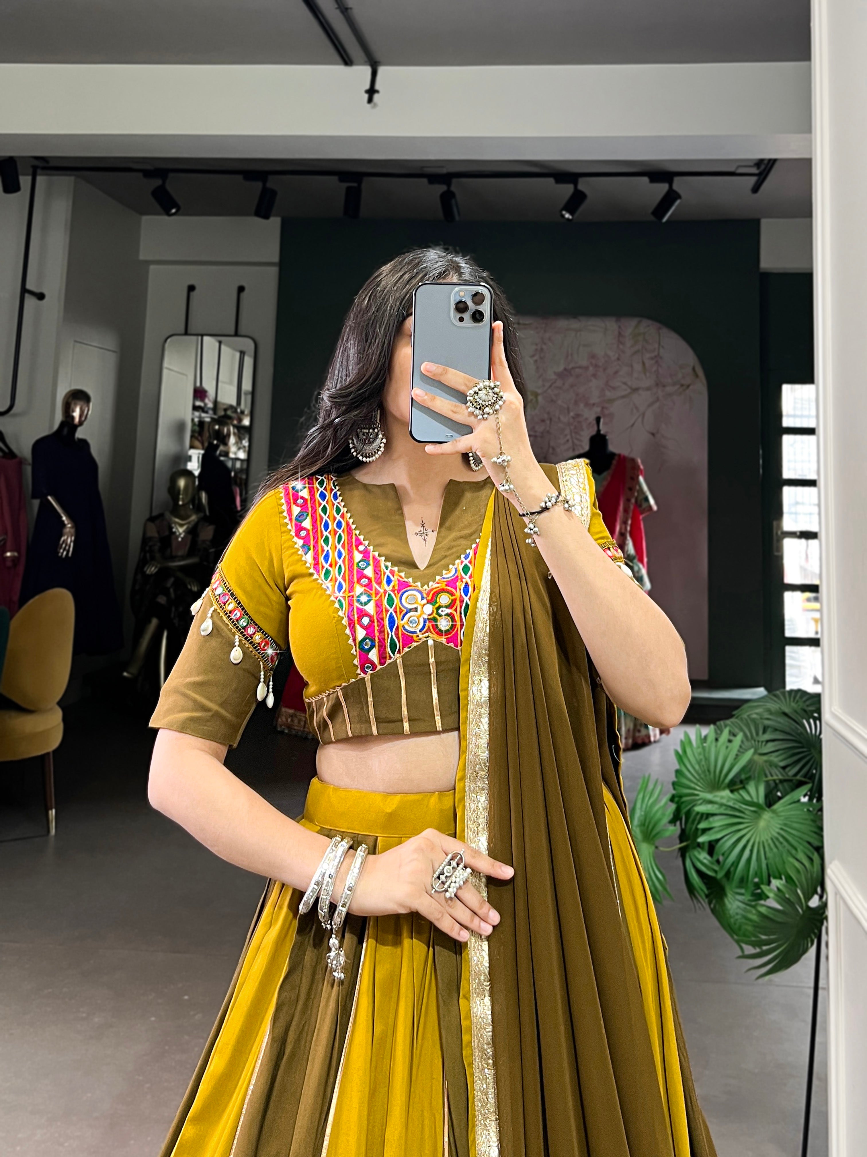 Lorenvalley Mustard Pure Rayon Sequins Lace With Gota Patti Lace Touch Up Lehenga Choli with Dupatta - Distacart