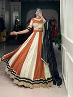 Thumbnail for Lorenvalley Cream Chinon Sequins Lace Touch Up Lehenga Choli with Dupatta