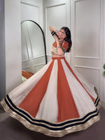 Thumbnail for Lorenvalley Cream Chinon Sequins Lace Touch Up Lehenga Choli with Dupatta