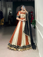 Thumbnail for Lorenvalley Cream Chinon Sequins Lace Touch Up Lehenga Choli with Dupatta