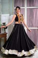 Thumbnail for Lorenvalley Black Rayon Plain And Lace Border With Gotta Patti Touch Up Lehenga Choli