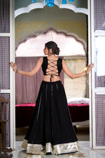 Thumbnail for Lorenvalley Black Rayon Plain And Lace Border With Gotta Patti Touch Up Lehenga Choli