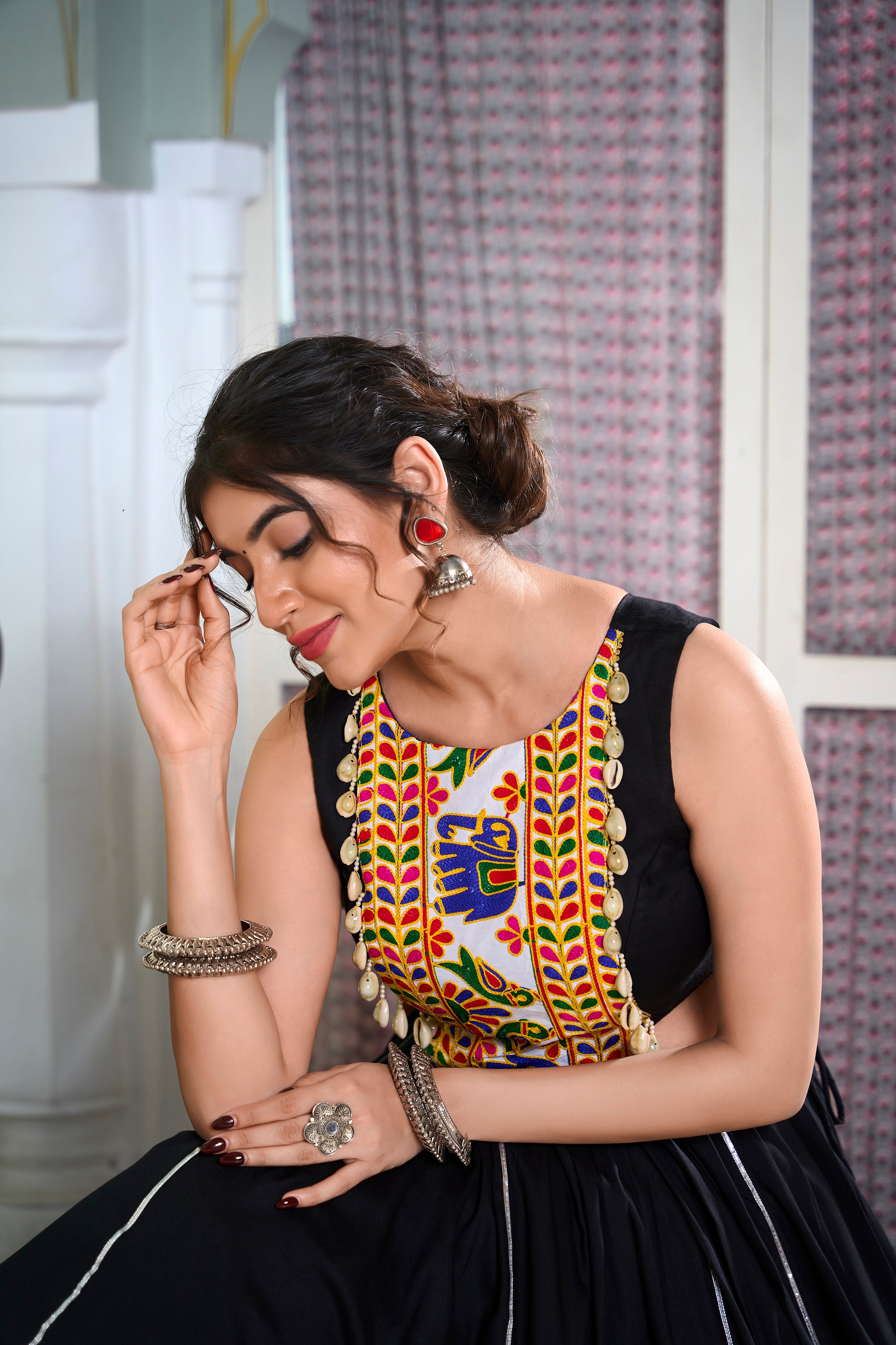 Lorenvalley Black Rayon Plain And Lace Border With Gotta Patti Touch Up Lehenga Choli