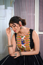 Thumbnail for Lorenvalley Black Rayon Plain And Lace Border With Gotta Patti Touch Up Lehenga Choli