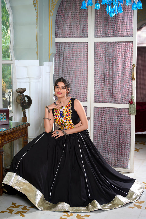 Lorenvalley Black Rayon Plain And Lace Border With Gotta Patti Touch Up Lehenga Choli