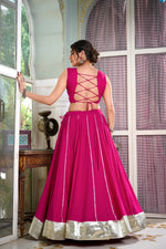 Thumbnail for Lorenvalley Pink Rayon Plain And Lace Border With Gotta Patti Touch Up Lehenga Choli