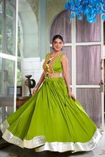 Thumbnail for Lorenvalley Parotgreen Rayon Plain And Lace Border With Gotta Patti Touch Up Lehenga Choli