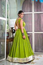 Thumbnail for Lorenvalley Parotgreen Rayon Plain And Lace Border With Gotta Patti Touch Up Lehenga Choli