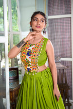 Thumbnail for Lorenvalley Parotgreen Rayon Plain And Lace Border With Gotta Patti Touch Up Lehenga Choli