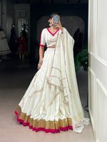 Thumbnail for Lorenvalley Fashion White Pure Rayon Embossed Design With Gota Patti Lace Touch Up Lehenga Choli with Dupatta