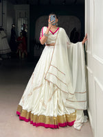 Thumbnail for Lorenvalley Fashion White Pure Rayon Embossed Design With Gota Patti Lace Touch Up Lehenga Choli with Dupatta