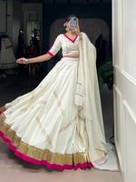 Thumbnail for Lorenvalley Fashion White Pure Rayon Embossed Design With Gota Patti Lace Touch Up Lehenga Choli with Dupatta
