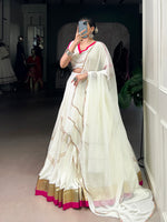 Thumbnail for Lorenvalley Fashion White Pure Rayon Embossed Design With Gota Patti Lace Touch Up Lehenga Choli with Dupatta