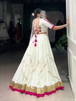 Thumbnail for Lorenvalley Fashion White Pure Rayon Embossed Design With Gota Patti Lace Touch Up Lehenga Choli with Dupatta