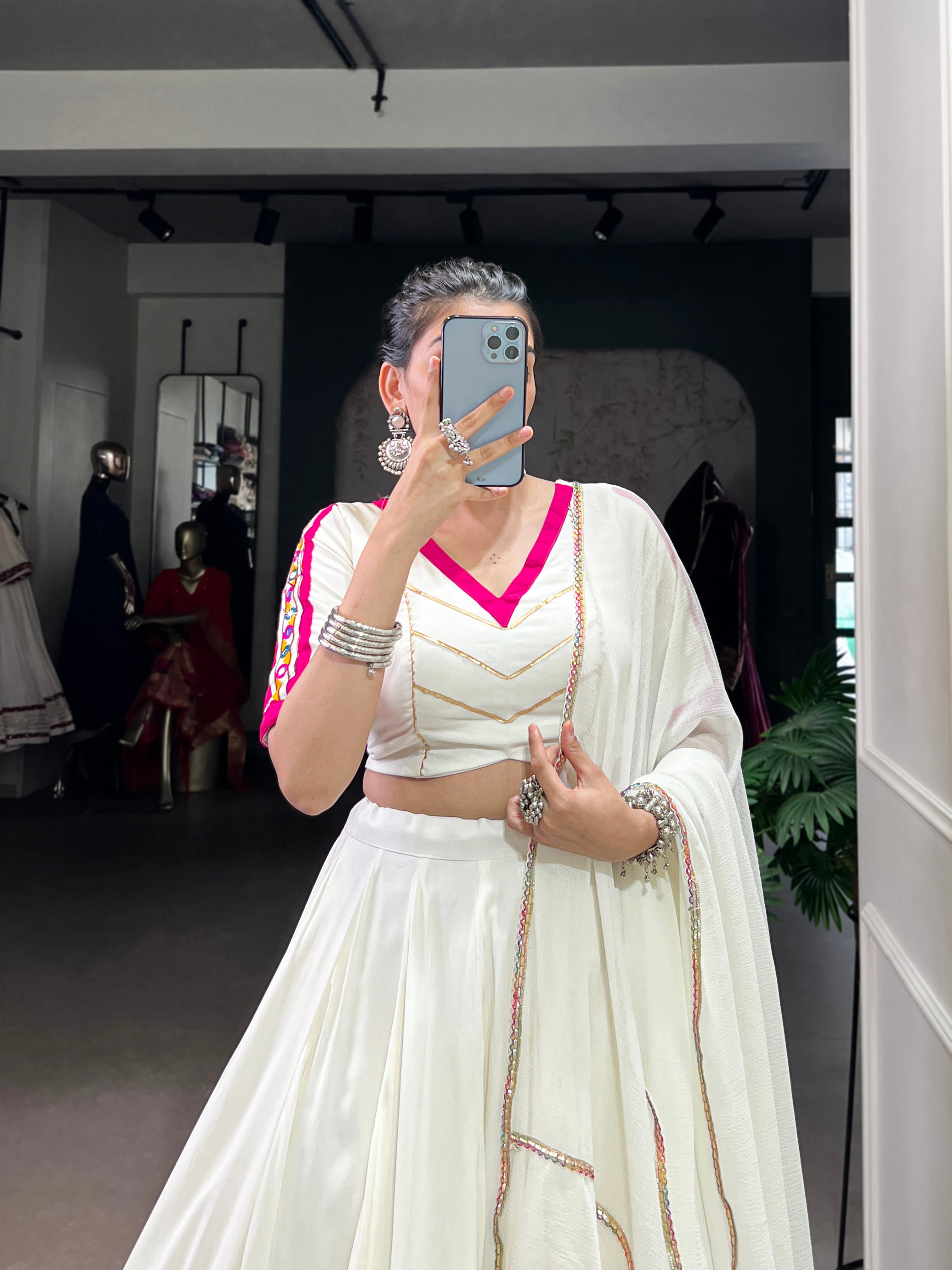 Lorenvalley Fashion White Pure Rayon Embossed Design With Gota Patti Lace Touch Up Lehenga Choli with Dupatta