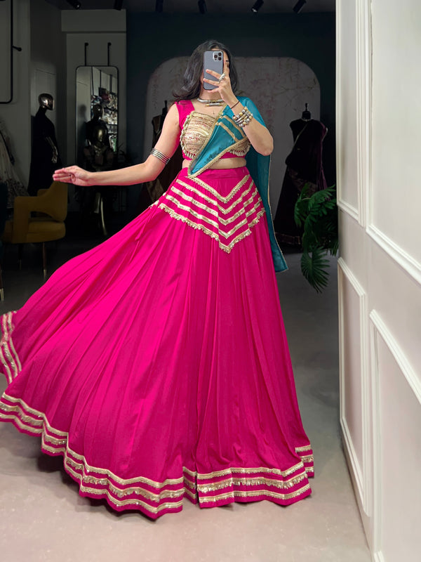 Lorenvalley Fashion Pink Pure Cotton Sequins Lace Touch Up Lehenga Choli with Dupatta