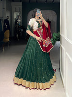Thumbnail for Lorenvalley Green Chiffon Sequins And Thread Embroidery Work With Embossed Design Lace Touch Up Lehenga Choli with Dupatta