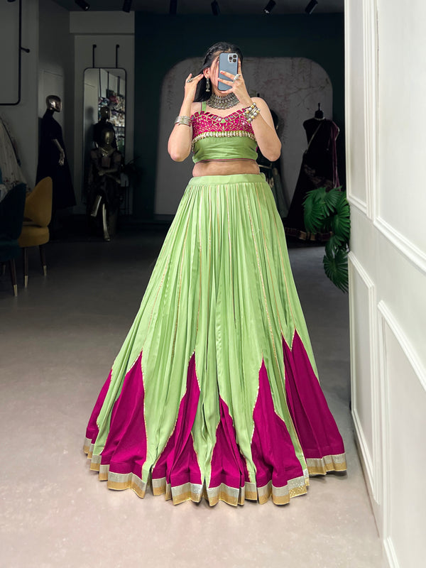 Lorenvalley Fashion Parrot Pure Rayon Embossed Design With Gotta Patti Lace Touch Up Lehenga Choli