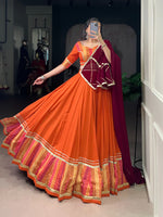 Thumbnail for Lorenvalley Fashion Orange Pure Rayon Bandhej Print with Sequins Lace Boarder Lehenga Choli with Dupatta