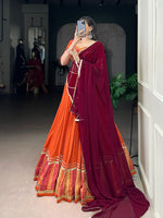 Thumbnail for Lorenvalley Fashion Orange Pure Rayon Bandhej Print with Sequins Lace Boarder Lehenga Choli with Dupatta