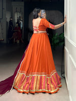 Thumbnail for Lorenvalley Fashion Orange Pure Rayon Bandhej Print with Sequins Lace Boarder Lehenga Choli with Dupatta