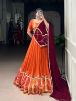 Thumbnail for Lorenvalley Fashion Orange Pure Rayon Bandhej Print with Sequins Lace Boarder Lehenga Choli with Dupatta
