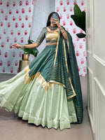 Thumbnail for Lorenvalley Seagreen Pure Chanderi Embossed Design And Gotta Patti Lace Touch Up Lehenga Choli with Dupatta