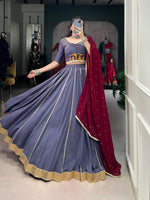 Thumbnail for Lorenvalley Darkgrey Pure Rayon Embossed Design With Gotta Patti Lace Touch Up Lehenga Choli with Dupatta